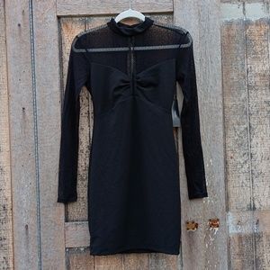 New Lulu's black long sleeve dress lace mesh sleeves women's small